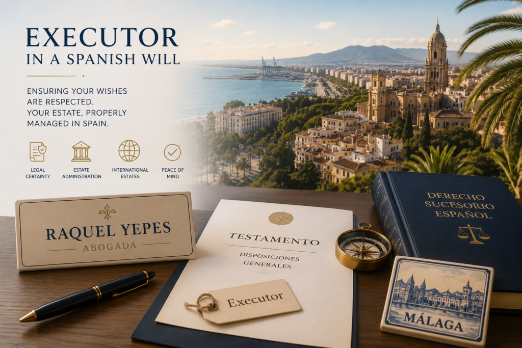 Should You Appoint an Executor in a Spanish Will? 1 Executor in a Spanish Will Ensuring your wishes are respected Your Estate properly managed in Spain Raquel Yepes Succession Lawyer Real Estate Lawyer English-Speaking Lawyer Málaga Costa del Sol