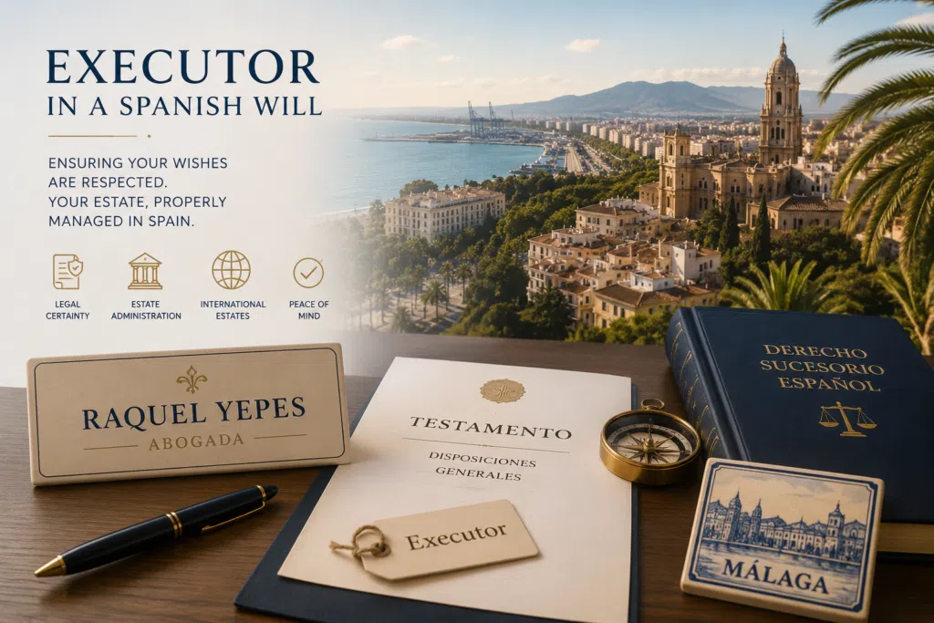 Should You Appoint an Executor in a Spanish Will? 1 Executor in a Spanish Will Ensuring your wishes are respected Your Estate properly managed in Spain Raquel Yepes Succession Lawyer Real Estate Lawyer English-Speaking Lawyer Málaga Costa del Sol