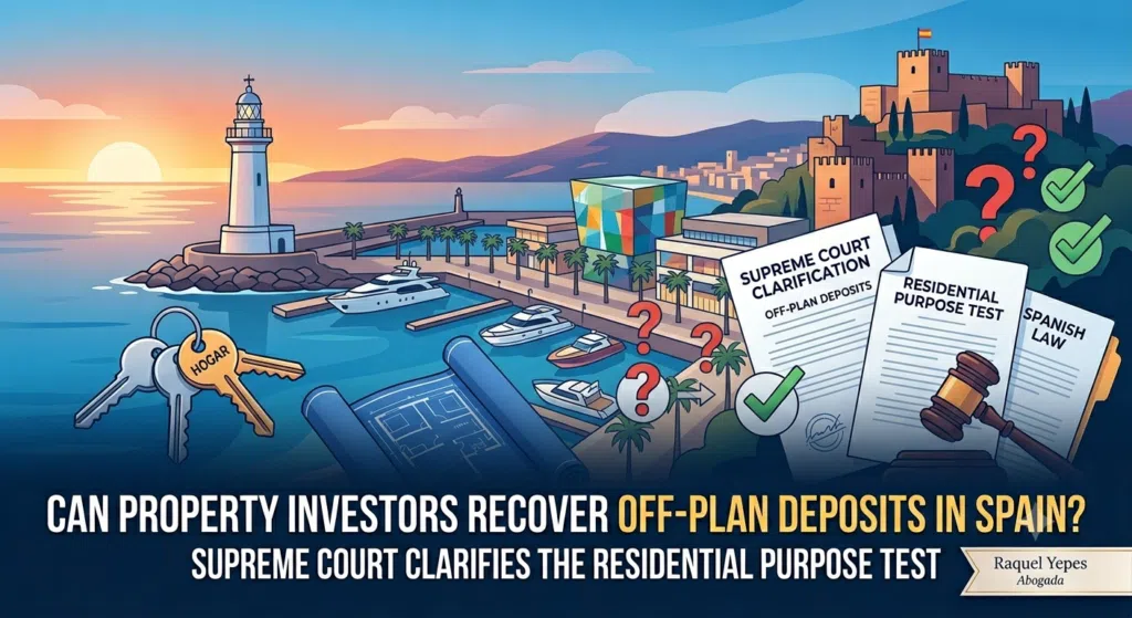 Can Off-Plan Deposits in Spain be Recovered by Property Investors? Supreme Court Clarifies the Residential Purpose Test 1 Can Property Investors Recover Off-Plan Deposits in Spain? Supreme Court clarifies residental purpose test Raquel Yepes Real Estate Lawyer English-Speaking Lawyer Málaga Costa del Sol