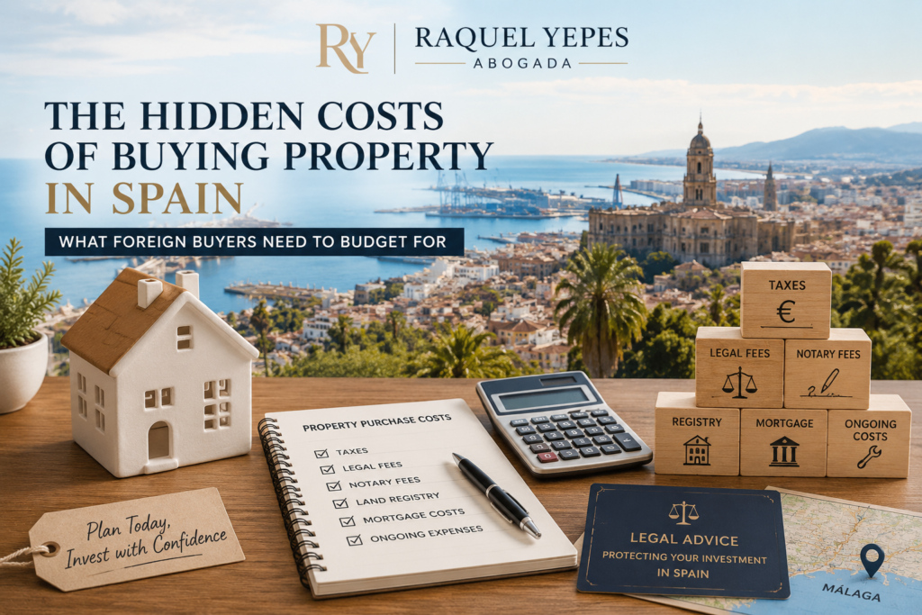 Hidden costs of buying property in Spain What foreign buyers need to budget for Raquel Yepes Real Estate Lawyer English-speaking Lawyer Málaga Costa del Sol